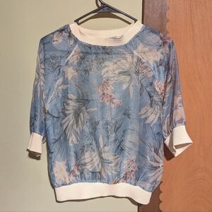 Zara Blue and Cream Floral Blouse